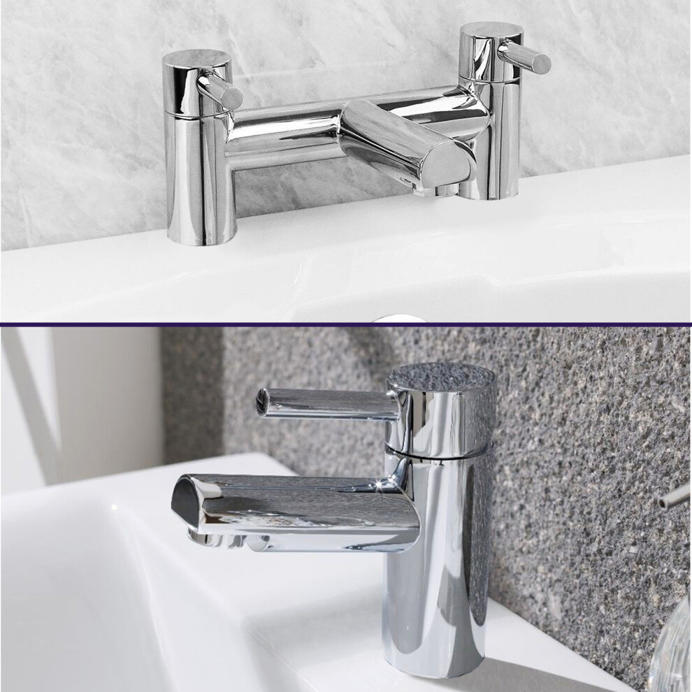 Bridge Chrome Round Deck Mounted Bath Filler & Basin Single Lever Mixer