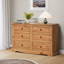 Corona Low 3+3 Wide Chest Solid Pine Bedroom Furniture