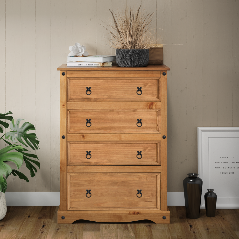 Corona Compact 4 Drawer Chest Solid Pine Bedroom Furniture
