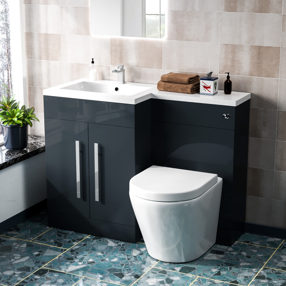 Nes Home Aric Grey 1100Mm Lh Freestanding Vanity, Wc Unit & Btw Toilet Flat Pack