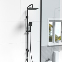 Nes Home Matt Black Square Exposed Bathroom Shower Mixer Twin Head Set
