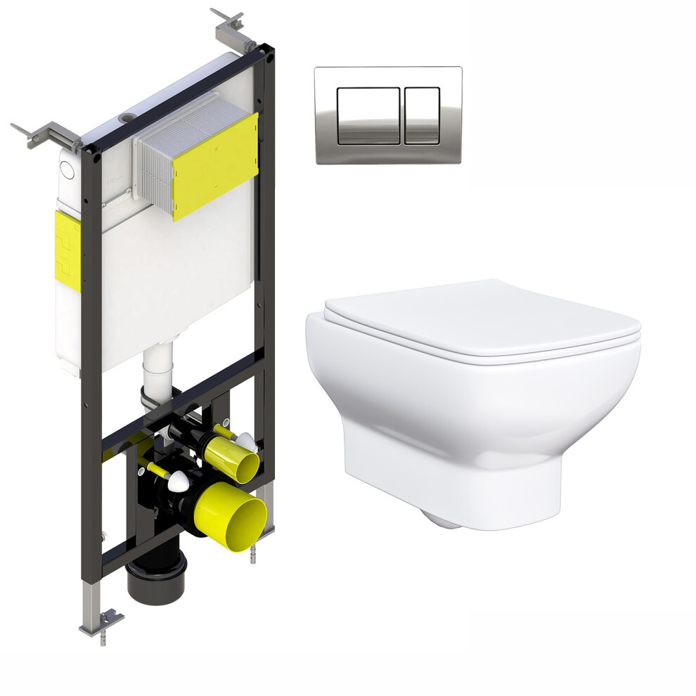 Nes Home Rimless Square Wall Hung Toilet Pan & Wall Frame
