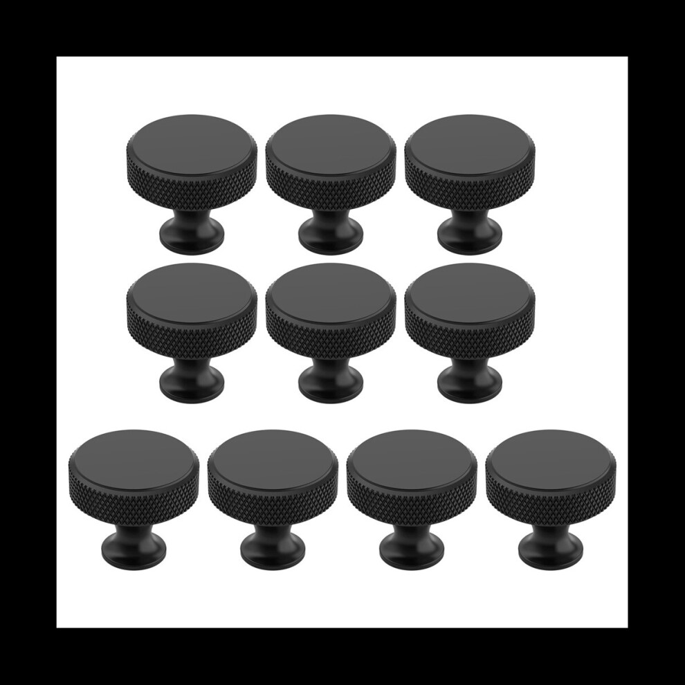 10 Pack Matte Black Knurled Cabinet Knobs Round Kitchen Cabinet Pulls for Drawer Dresser, Cupboard and Wardrobe