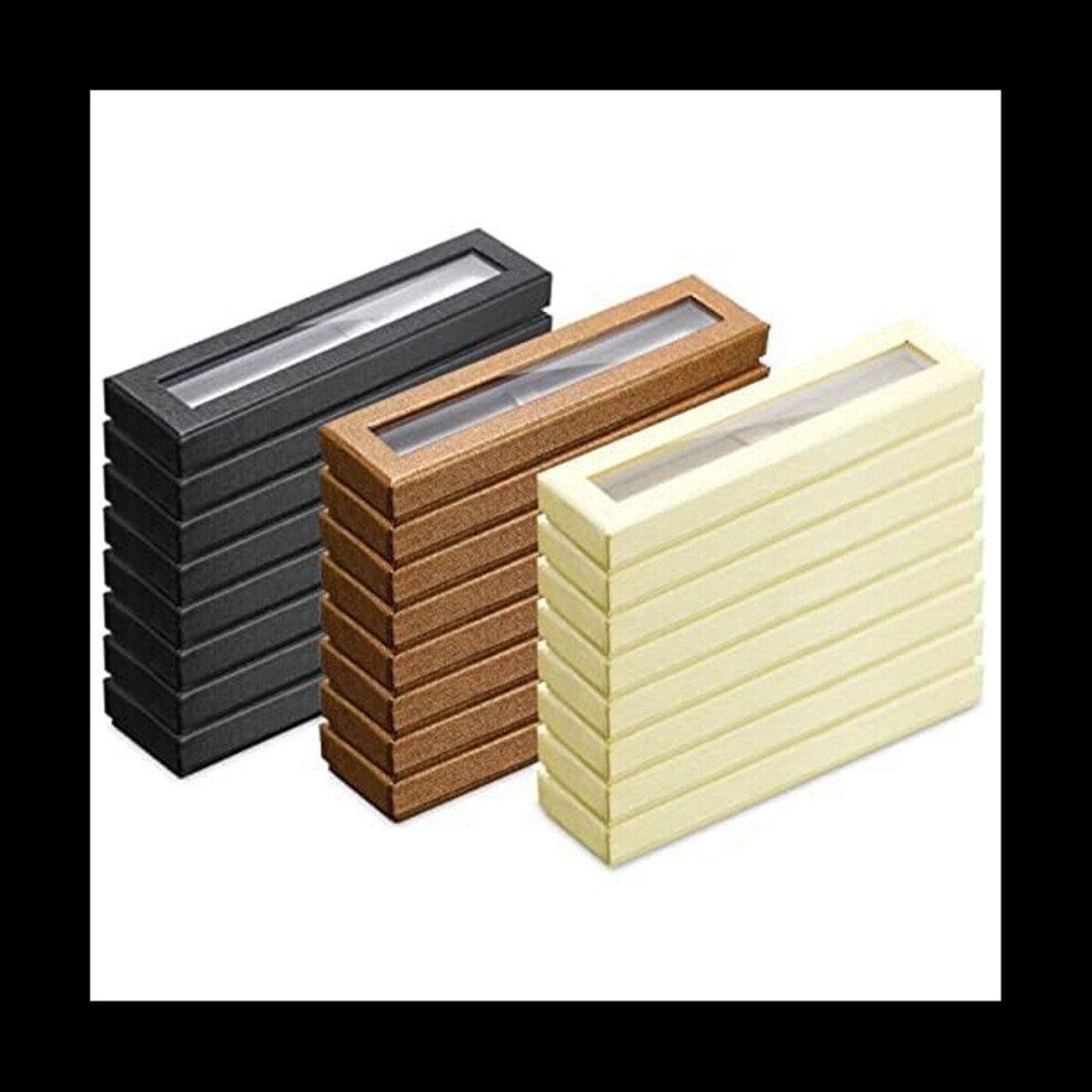 24 Pcs Pen Gift Box Empty Pen Cases with Clear Lid Pen Display for Christmas Gift Packing (Black, Beige, Bronze)