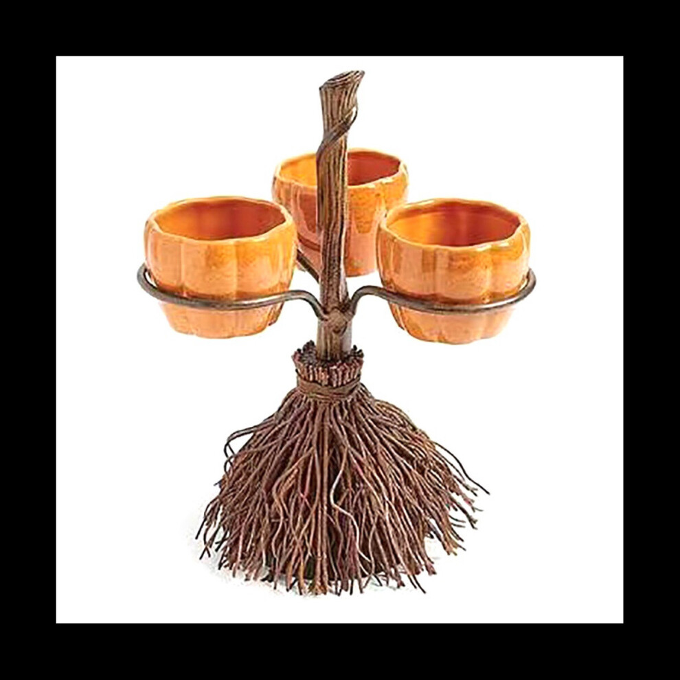Cute Halloween Resin Pumpkin Bowls on Broom for Serving Fruit Salad Snacks Halloween Party