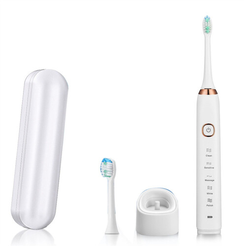 Sonic Electric Toothbrush Ultrasound IPX7 Rechargeable Toothbrush 5 Mode Smart Time Whitener Toothbrush,White