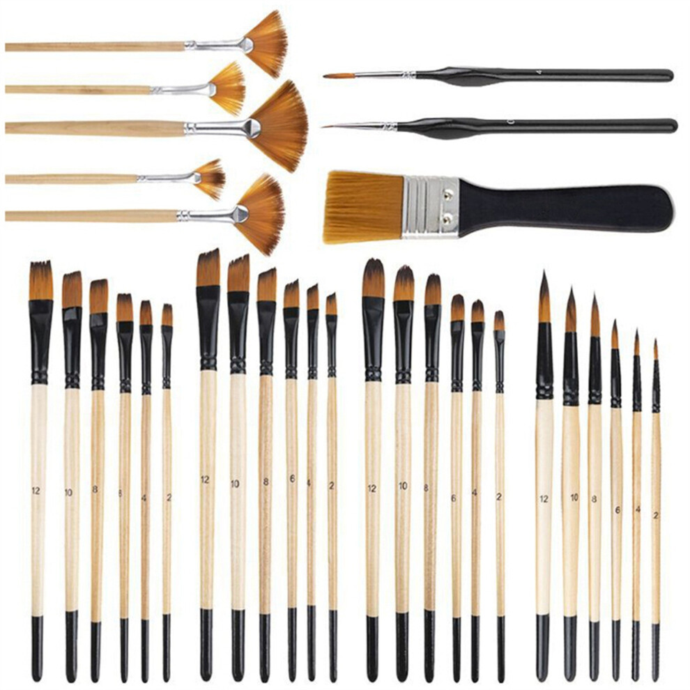 32Pcs Paint Brushes for Acrylic Painting,Premium Nylon Bristles with Round, Filbert, Flat, Fan, Angle, Fine Detail Brush