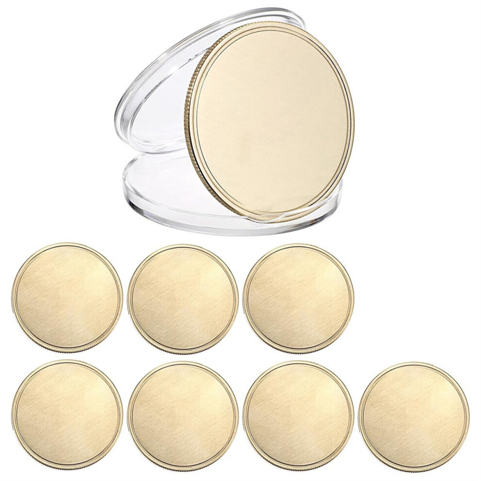 8PCS Blank for Laser Engraving, 1.6In Engraving Blank Alloy Coins with Acrylic Protection Box Gold