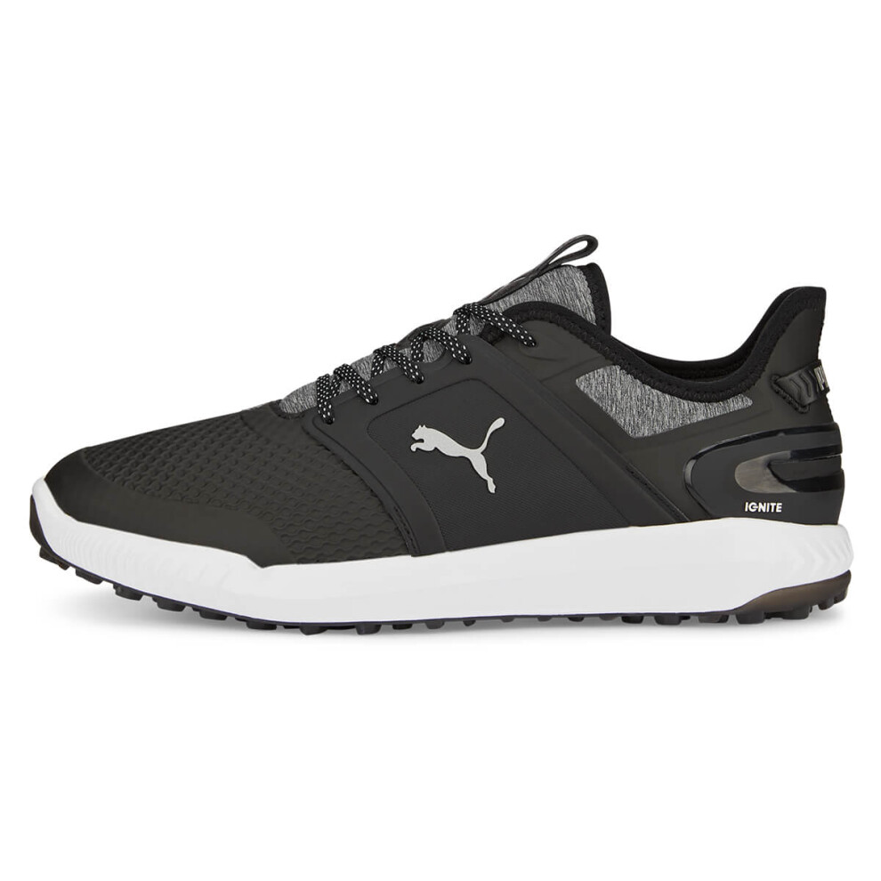 (UK 8, Black/Silver) Puma Golf Mens 2024 IGNITE ELEVATE Spikeless Comfort Waterproof Golf Shoes