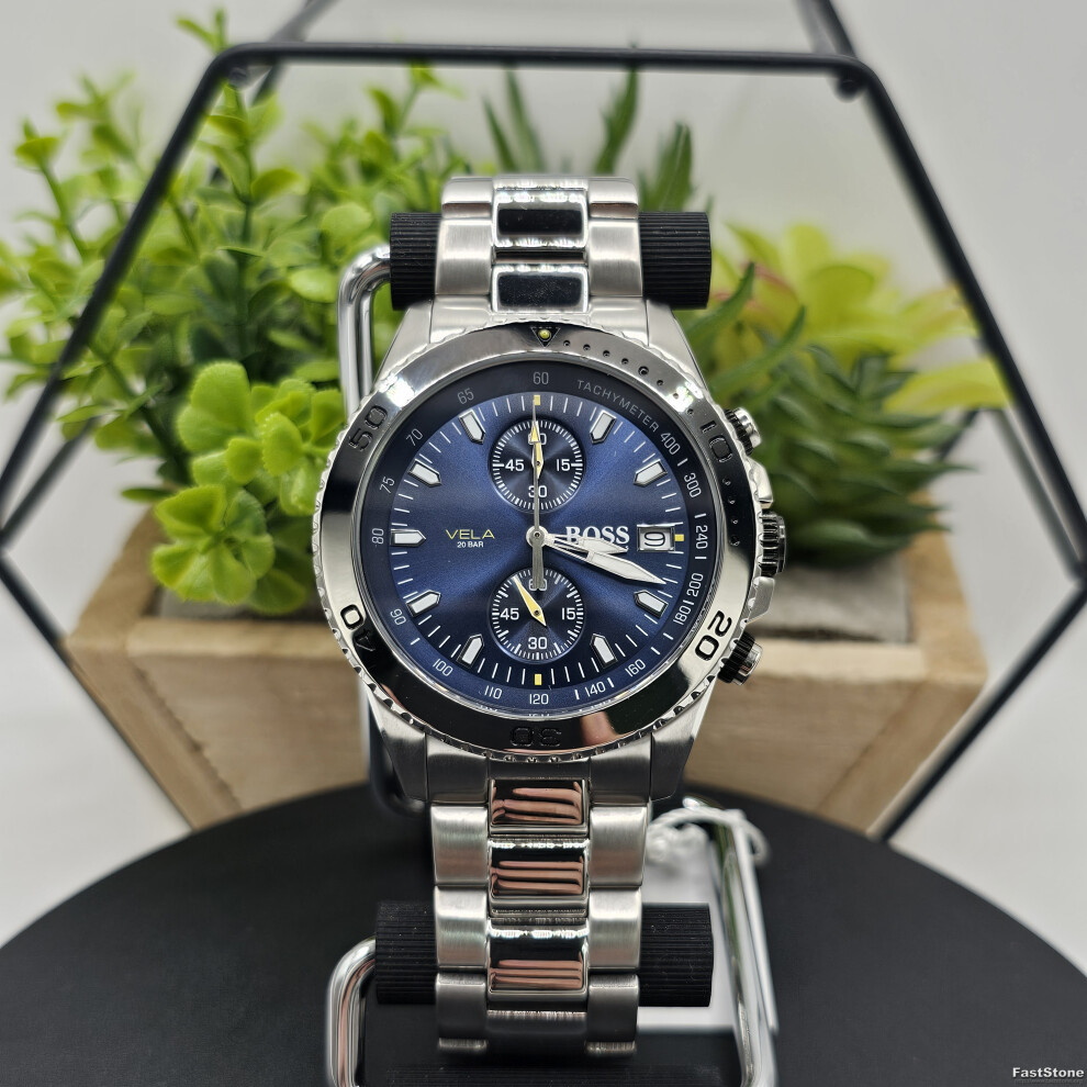 HUGO BOSS MENS 1513775 WATCH SILVER BRACELET BLUE DIAL SILVER CASE