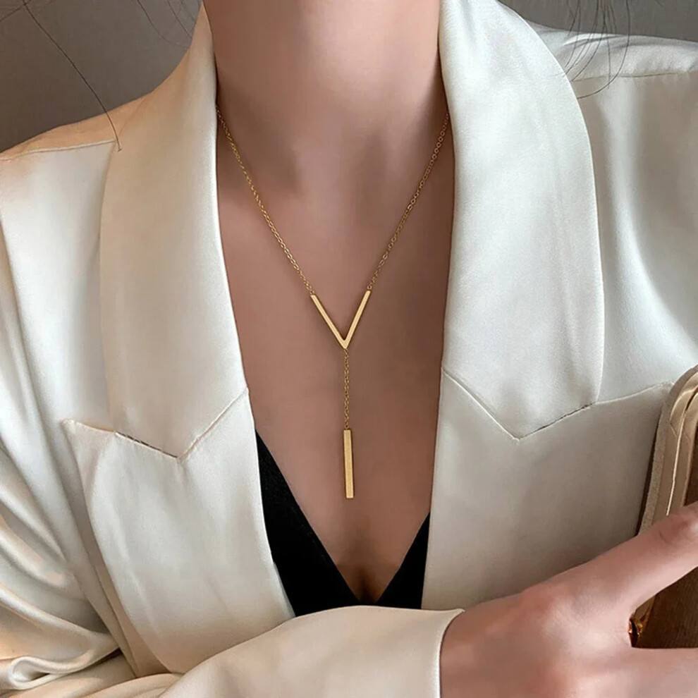 SUMENG New V-shaped Long Sexy Clavicle Gold Colour Chain+ Free Gift