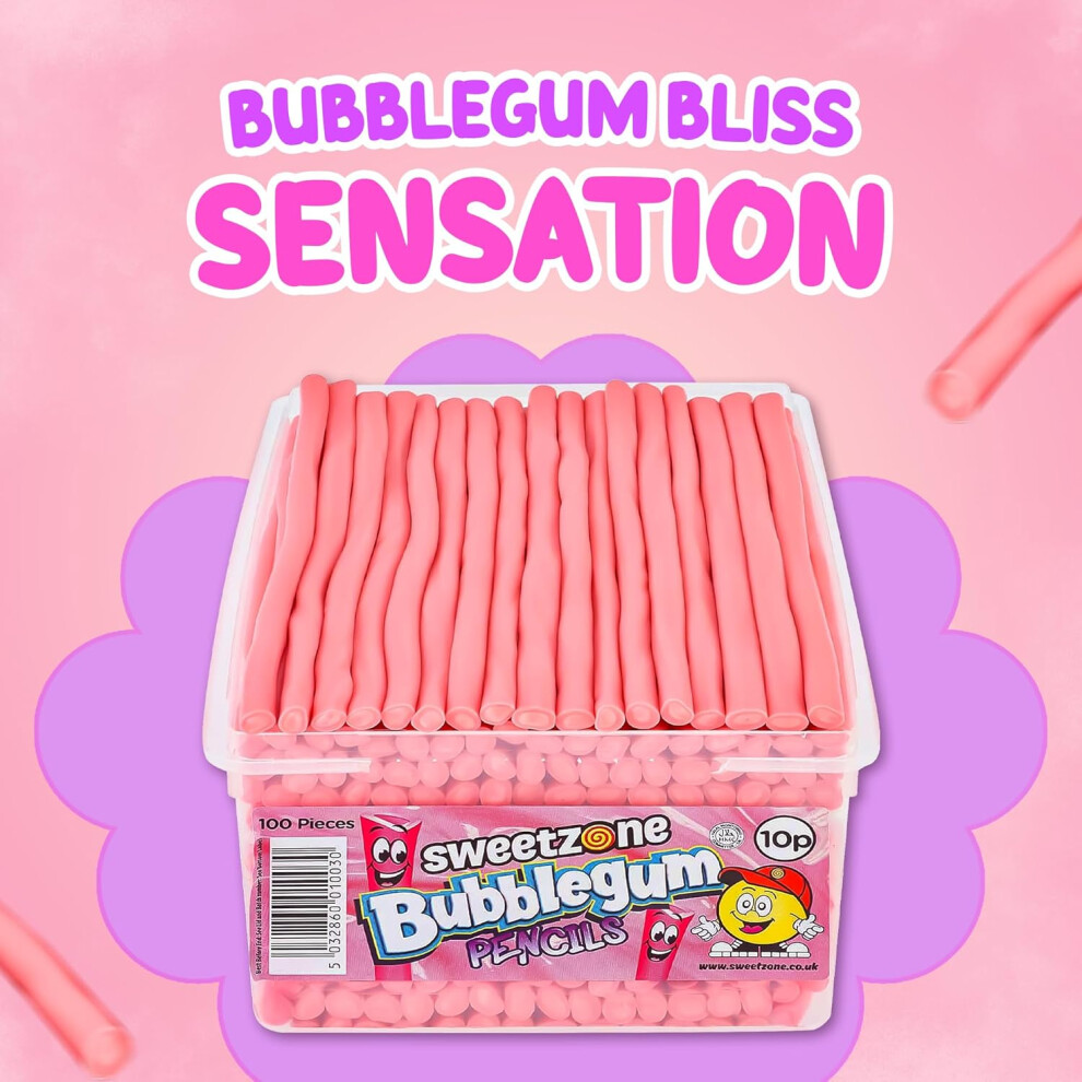 Sweetzone Bubblegum Pencils 1.1KG Tub - Bubblegum Flavour Candy