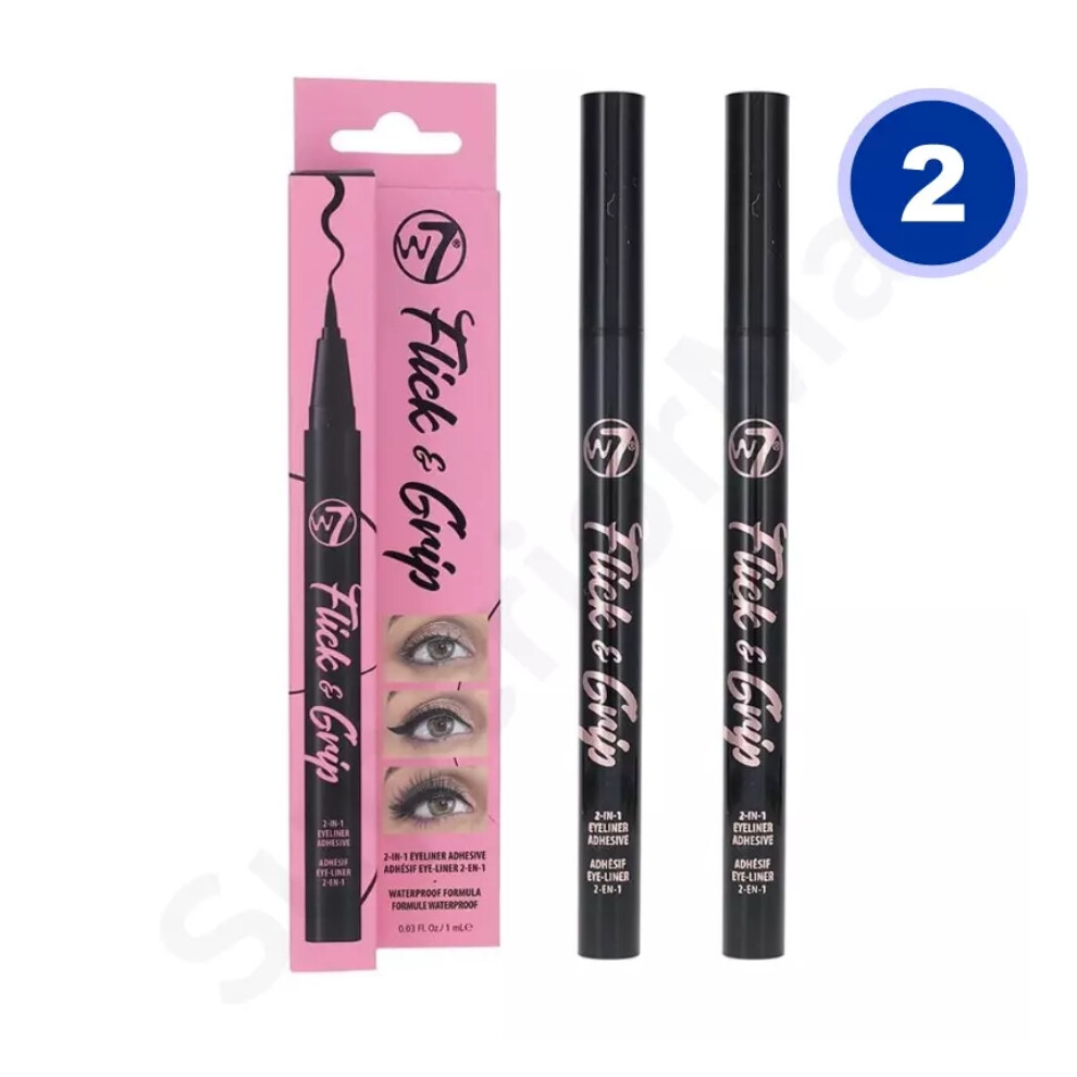 2X W7 Flick & Grip Adhesive Eyeliner Waterproof Eyelash Glue Black