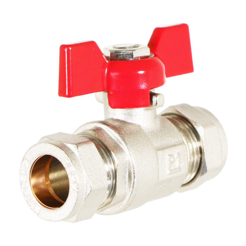 Spares2go Butterfly Lever Compression Ball Valve Quarter Turn Water Isolation Stop Kit (15Mm, Handle) Red