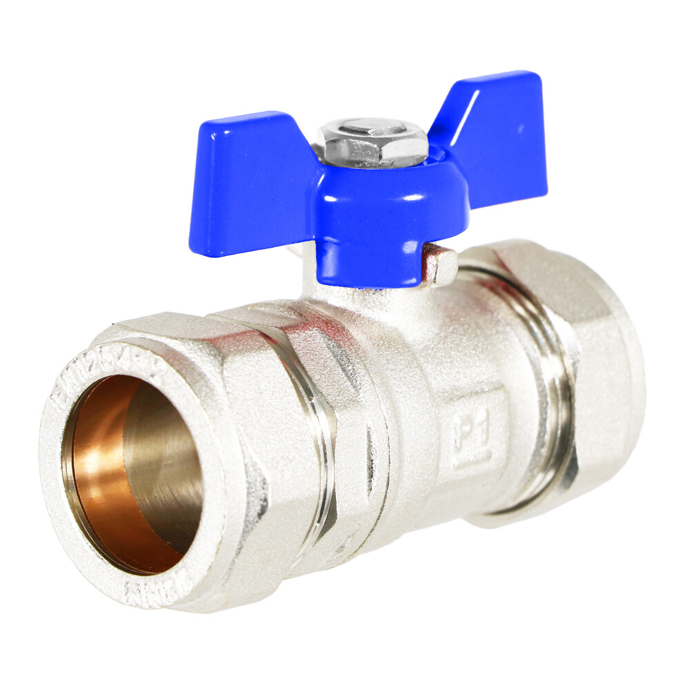 Butterfly Lever Compression Ball Valve Quarter Turn Water Isolation Stop Kit (22Mm, Blue Handle) 5057817559271