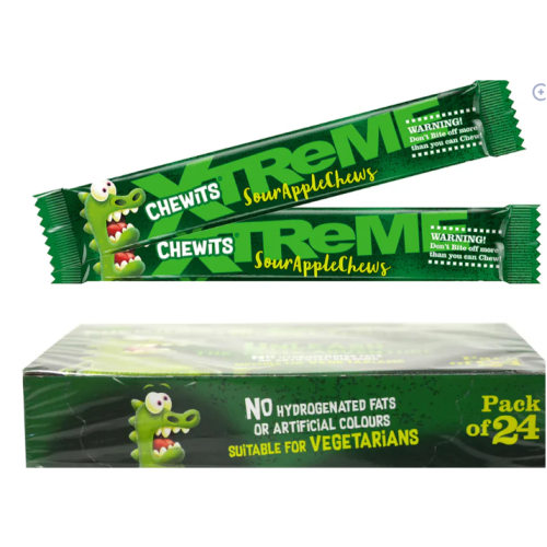Chewits Xtreme Extremely Sour Apple Chews Packs 34g
