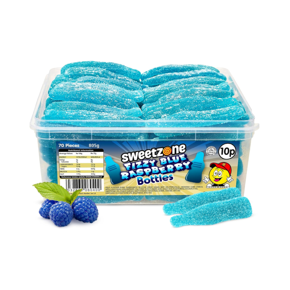 Sweetzone Giant Fizzy Blue Raspberry Bottles Tub