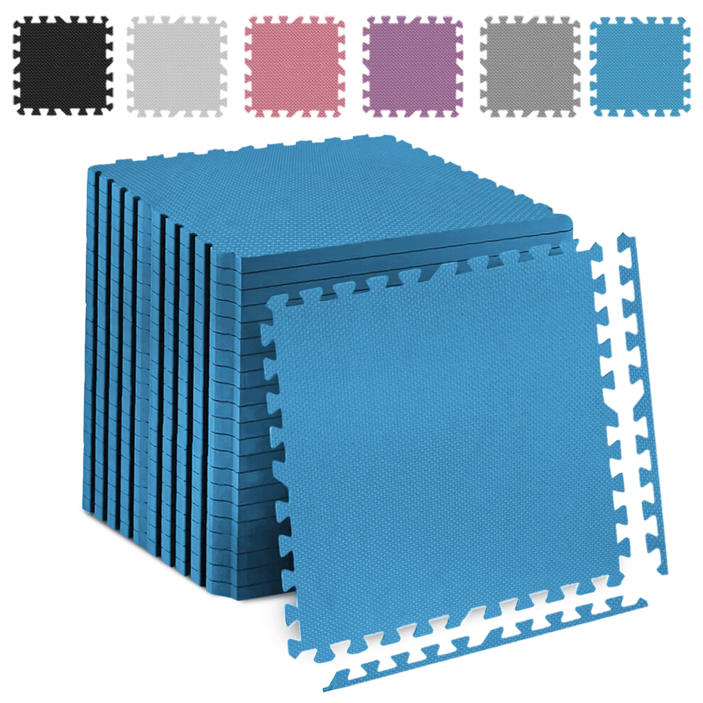 (Blue, 16Pcs (64 sq.ft)) Gym Floor Mat Eva Foam Exercise Interlocking Tiles
