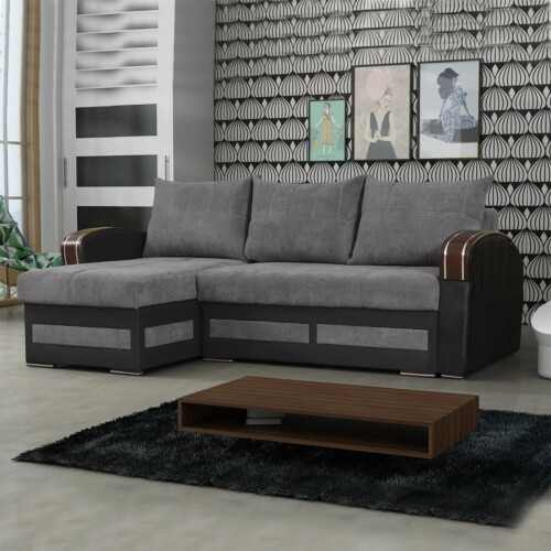 MN Furniture (Grey, Left Corner) Sydney Ottoman Storage Corner Sofa Bed