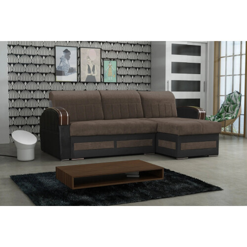 MN Furniture (Brown, Right Corner) Sydney Ottoman Storage Corner Sofa Bed