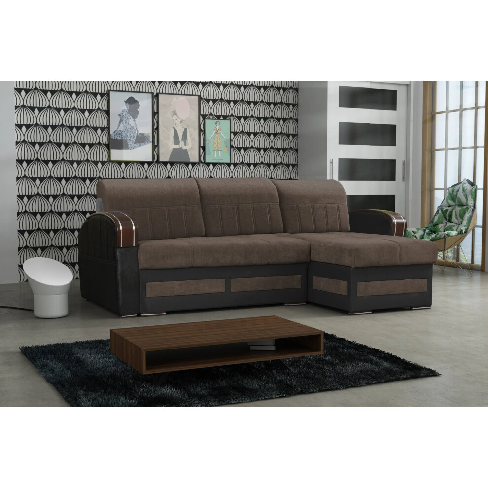 (Brown, Right Corner) Sydney Ottoman Storage Corner Sofa Bed