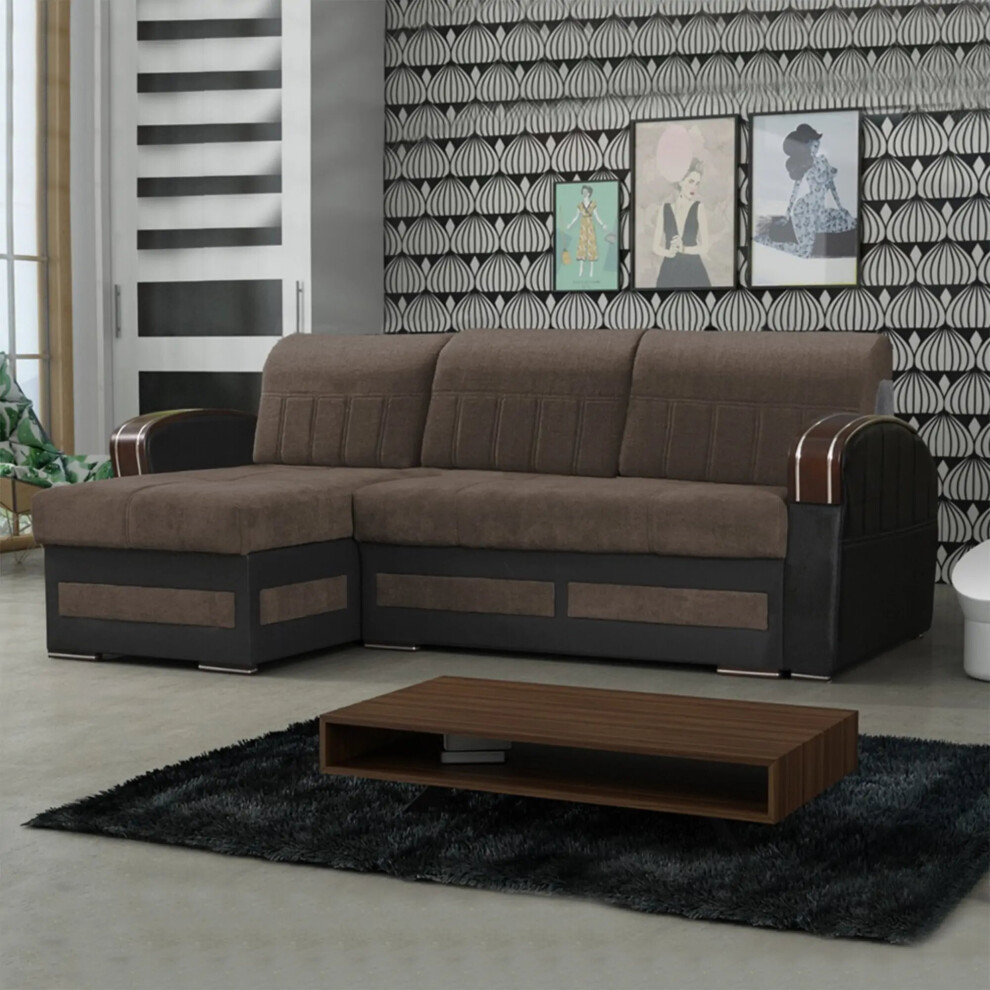(Brown, Left Corner) Sydney Ottoman Storage Corner Sofa Bed