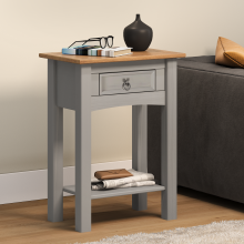 Corona Console Table Grey Wax 1 Drawer Solid Wood Pine Hallway Stand
