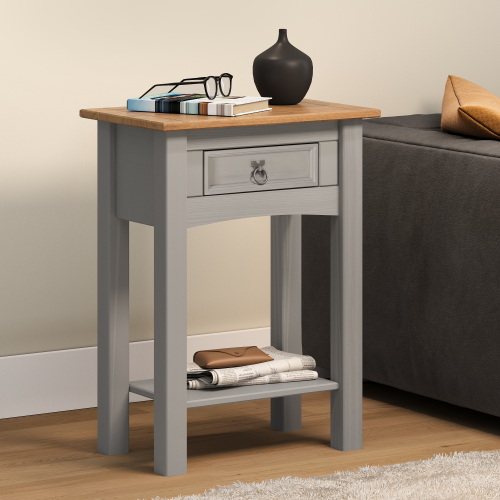 Mercers Furniture Corona Console Table Grey Wax 1 Drawer Solid Wood Pine Hallway Stand