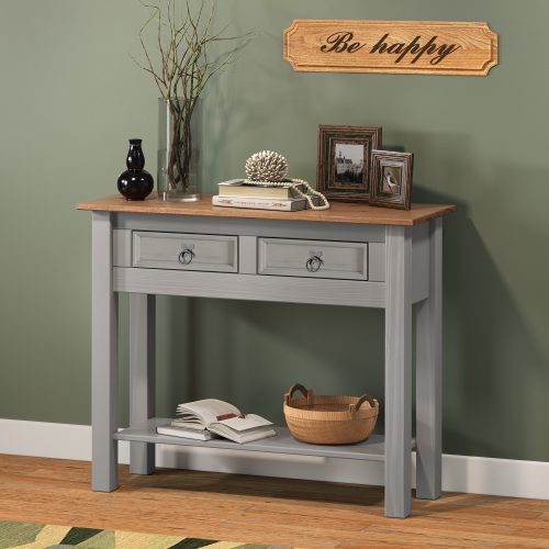 Mercers Furniture Corona Console Table Grey 2 Drawer Solid Wood Pine Wooden Hallway