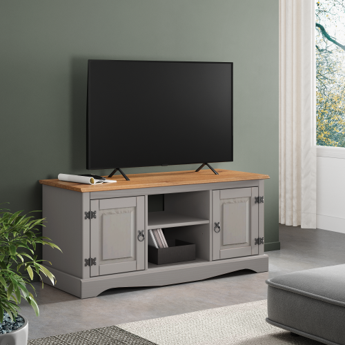 Mercers Furniture Corona Grey Wax 2 Door Media Unit Solid Pine Furniture