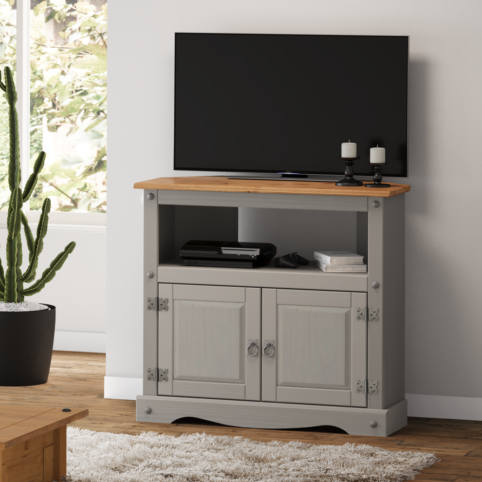Mercers Furniture Corona Grey Wax Corner Tv Unit Solid Wood Pine Living Room Furniture Brown,Grey