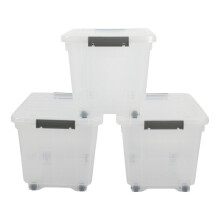 (Pack of 3) Jolie Max 16L Storage Boxes with Wheels. Stackable & Transparent, Lids & Buckles.