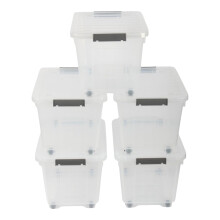 (Pack of 5) Jolie Max 16L Storage Boxes with Wheels. Stackable & Transparent, Lids & Buckles.