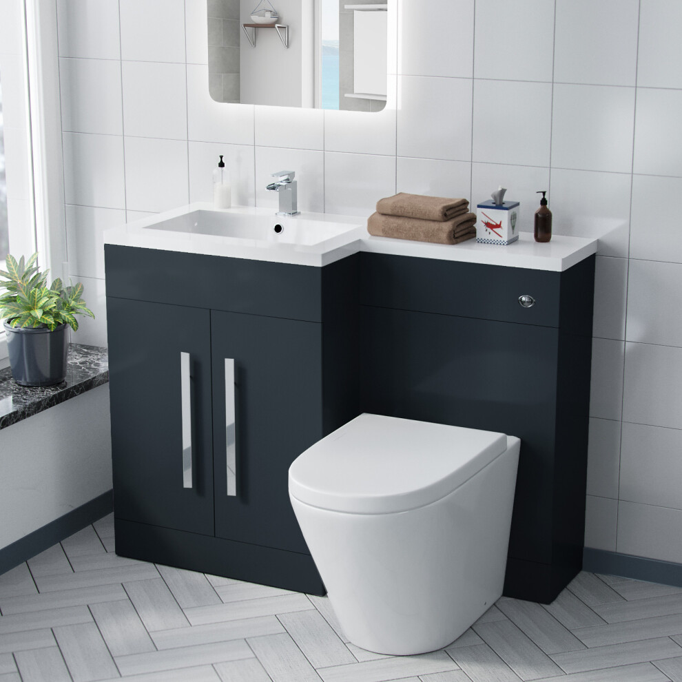 Nes Home Aric 1100Mm Lh Freestanding Grey Vanity With Btw Toilet, Wc & Basin Flat Pack