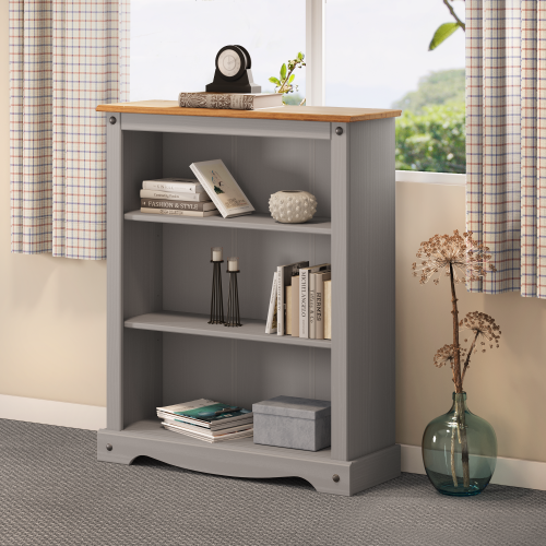 Mercers Furniture Corona Grey Wax Small Bookcase Storage Solid Wood Pine Furniture