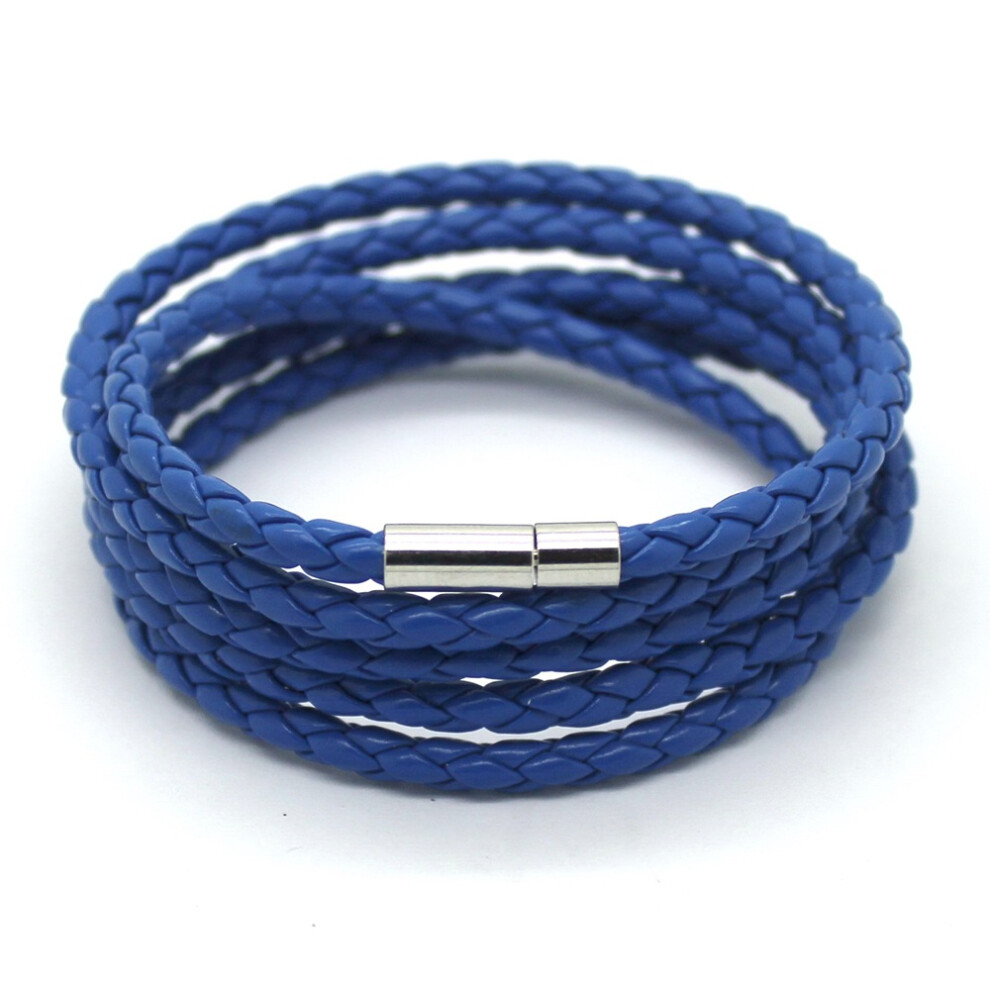 (Blue Colour) Mens Braided leather Bracelet with Stainless clasp