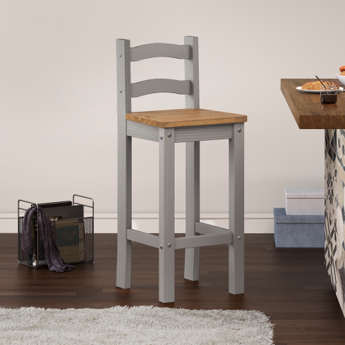 Mercers Furniture Corona Grey Wax Pair of Bar Stools Solid Pine Wood 1