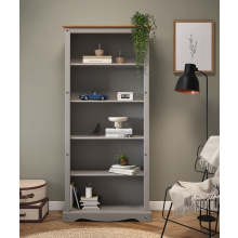 Corona Grey Wax Large Bookcase Storage Solid Wood Pine Furniture