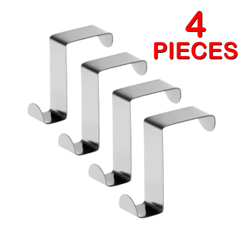 (4 Pieces) Over Door Hooks Stainless Steel Metal Hook Hanger