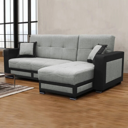 MN Furniture (Grey, Right Corner) Halifax Fabric Ottoman Storage Corner Sofa Bed