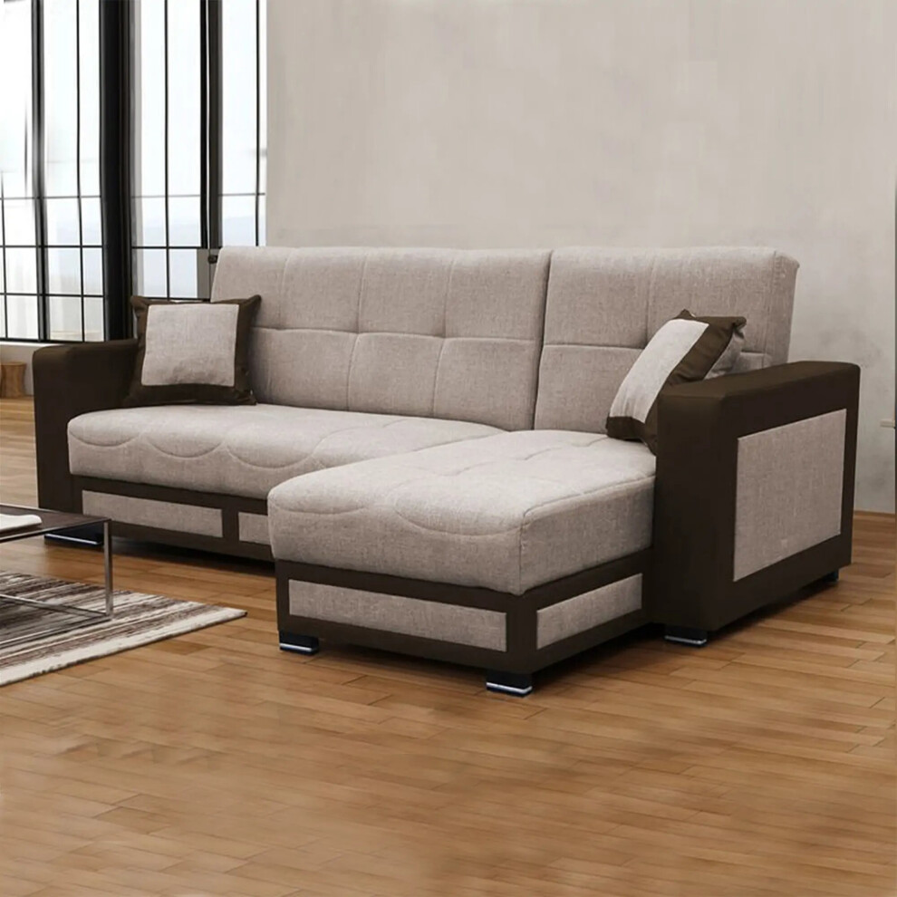 (Brown, Right Corner) Halifax Fabric Ottoman Storage Corner Sofa Bed
