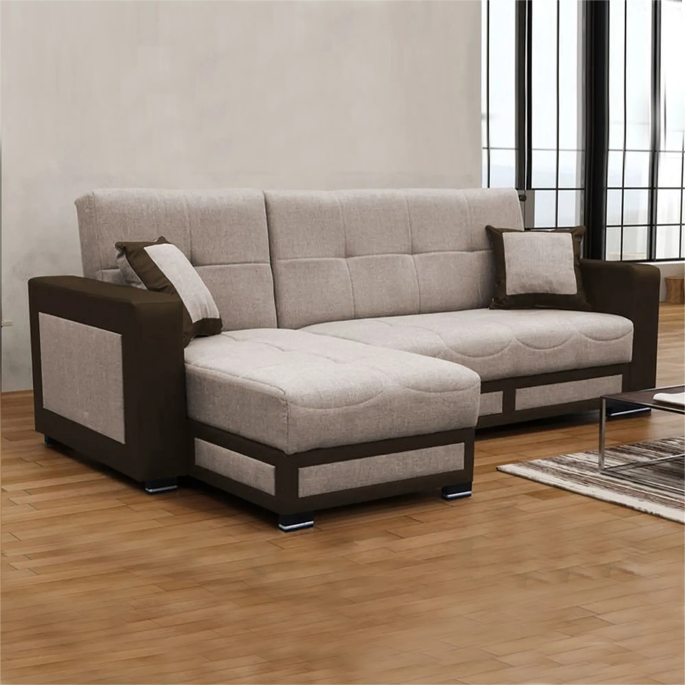(Brown, Left Corner) Halifax Fabric Ottoman Storage Corner Sofa Bed