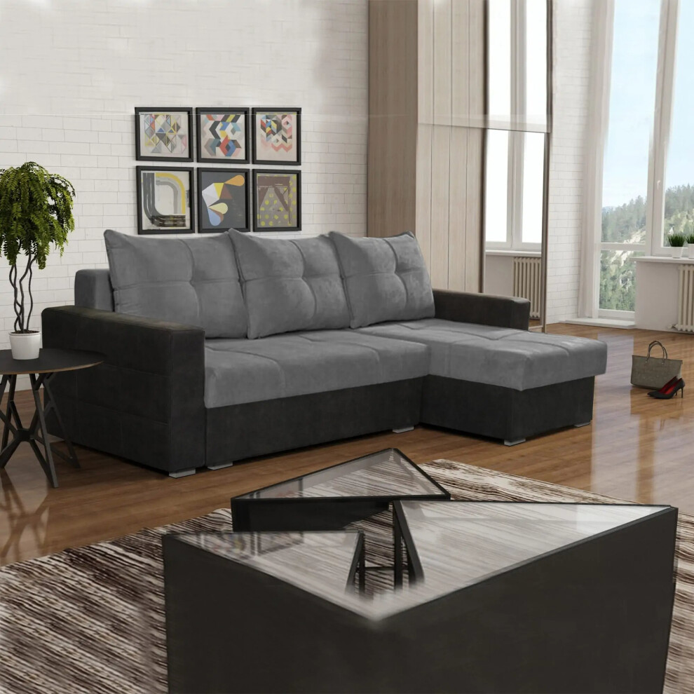 (Grey, Right Corner) Scotia Fabric Ottoman Storage Corner Sofa Bed