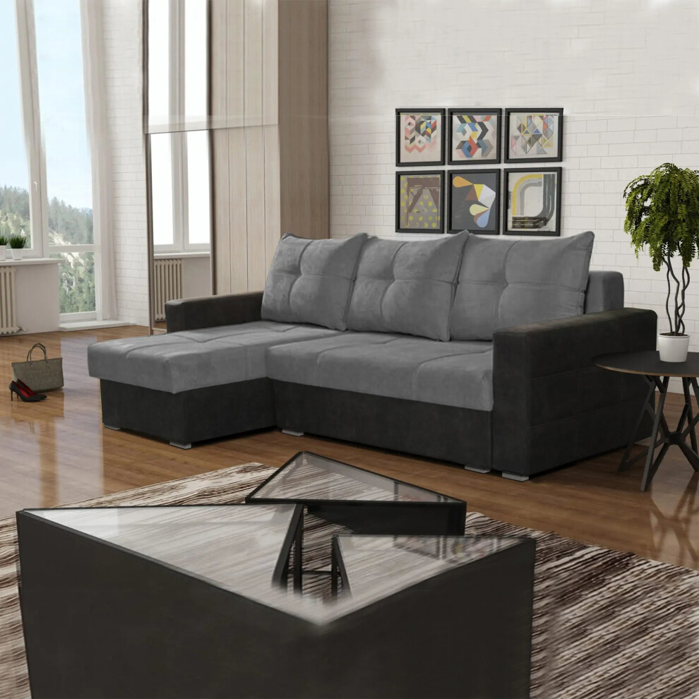 (Grey, Left Corner) Scotia Fabric Ottoman Storage Corner Sofa Bed