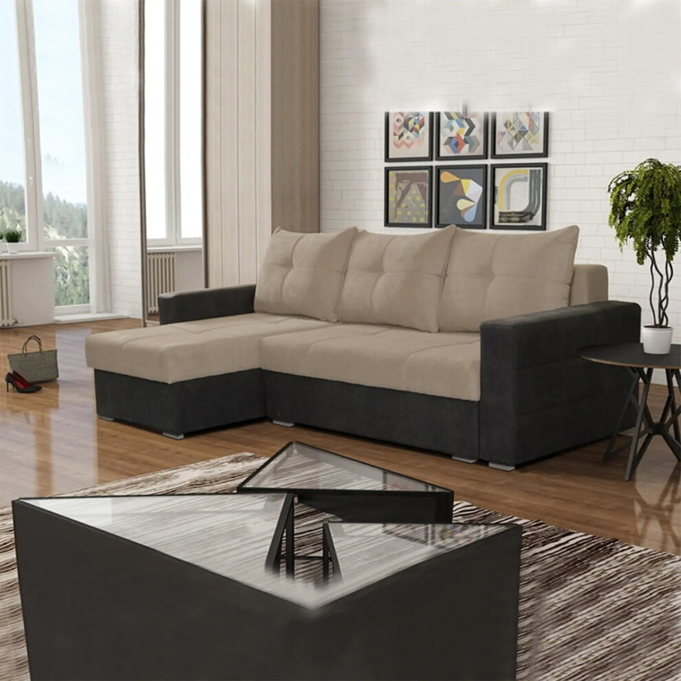 (Brown, Left Corner) Scotia Fabric Ottoman Storage Corner Sofa Bed