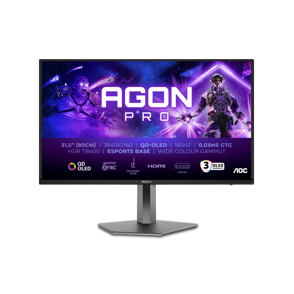 Aoc 81,3Cm/32" (3840X2160) Agon Pro Ag326ud 16:9 4K Uhd Oled Hdr400 Trueblack 0,03Ms 165Hz 2Xhdmi Dp Speaker Darkgrey Size 16