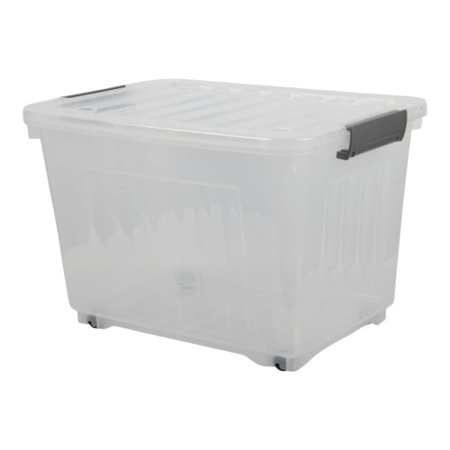 (Single) Jolie Max 44L Storage Boxes with Wheels. Stackable & Transparent, Lids & Buckles