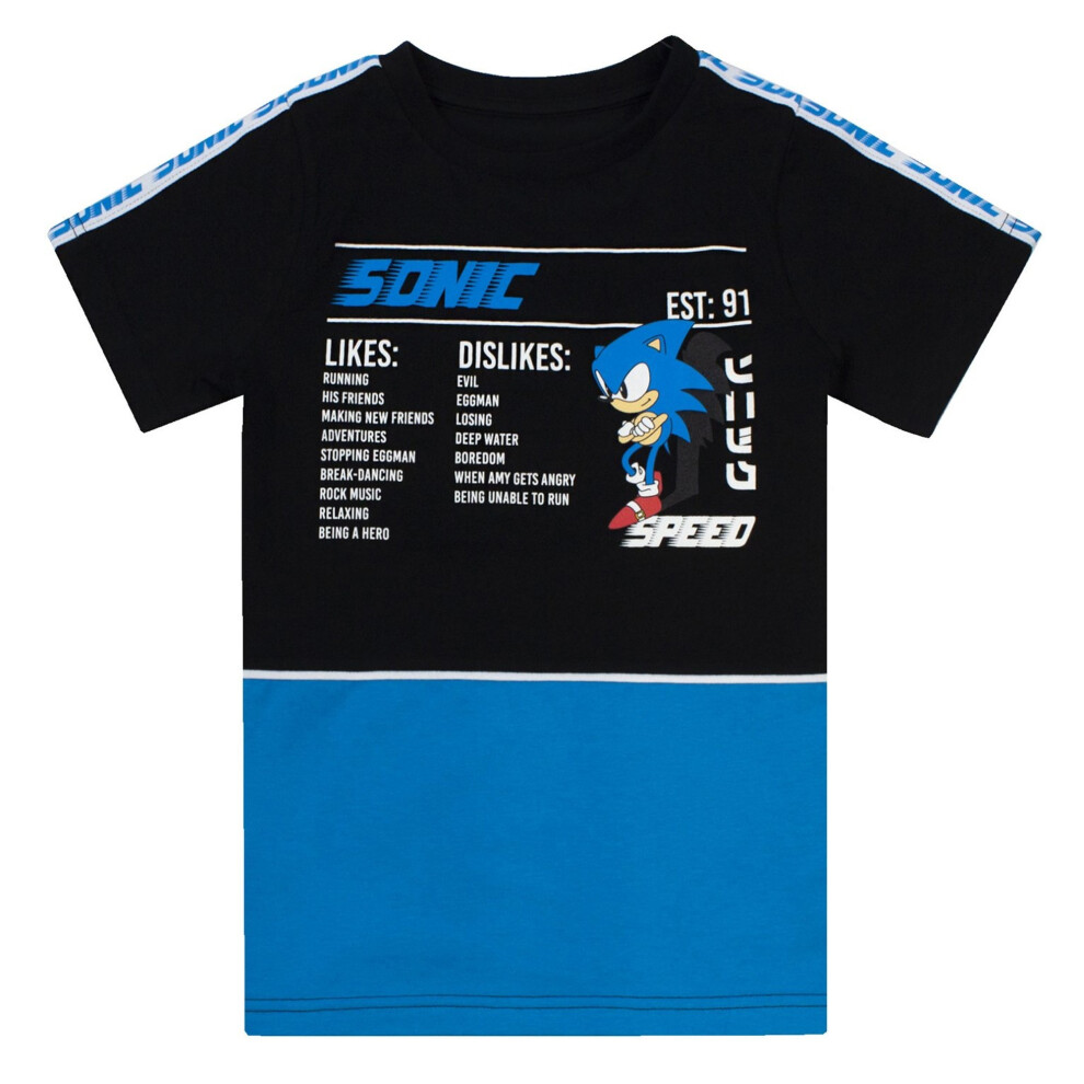 (11-12 Years, Black/Blue/White) Sonic The Hedgehog Boys Gaming Statistics T-Shirt-image-OPC-PFYJHWK-NEW
