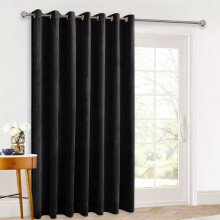 (Black) Blackout Velvet Door Curtains Ringtop Eyelet Single Panel Curtain with Tieback