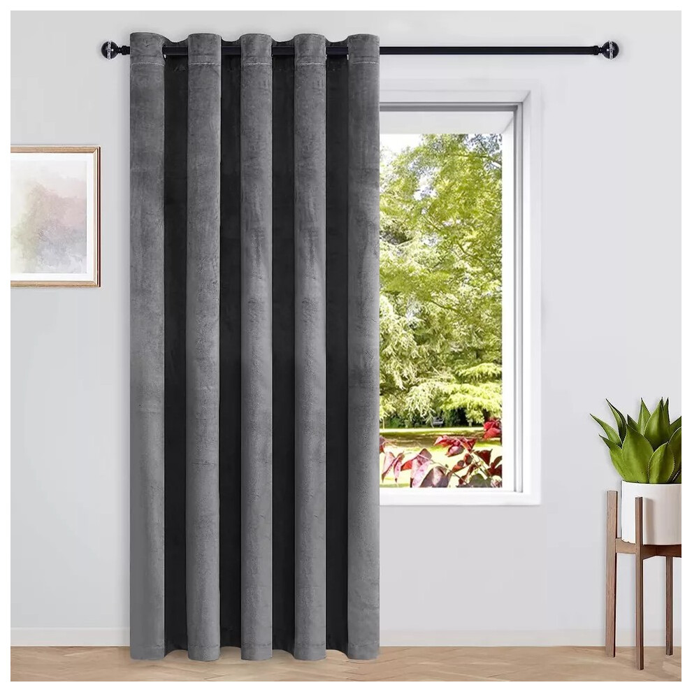 Yorkshire Bedding (Grey) Blackout Door Curtains Crushed Velvet Thermal Insulated Ringtop Eyelet Curtain Panel With Tieback Grey